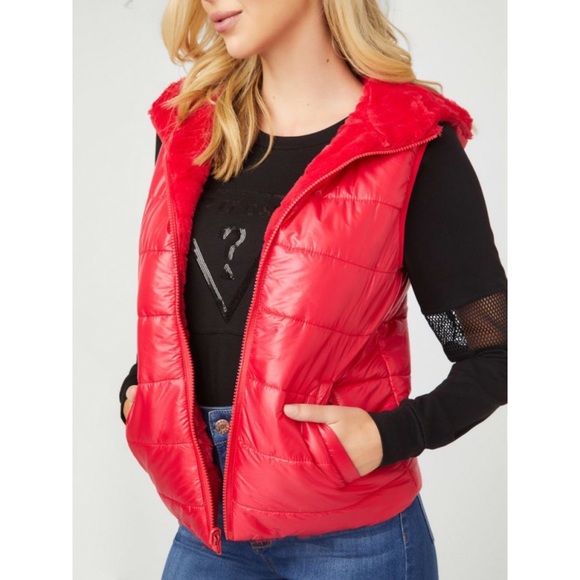 New GUESS Lance Reversible Vest Red SZ S - Picture 1 of 8